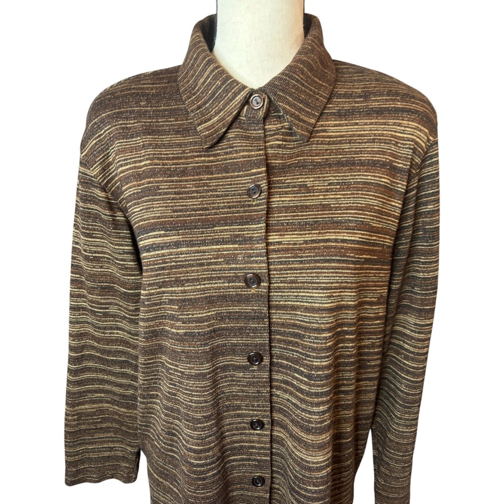 Susan Graver Style Brown Gold Space Dye Button Front Cardigan Sweater M